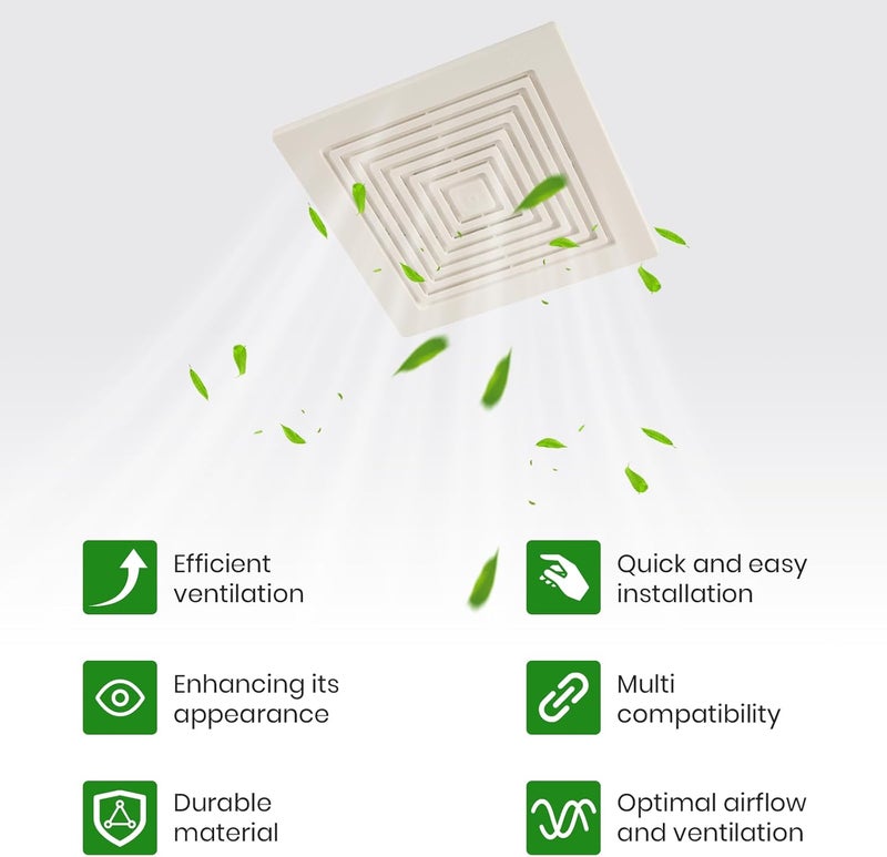 Calvana (2-Pack) BP90 Bathroom Exhaust Fan Cover, 9-1/4" x 9" Vent Cover Replacement, Compatible with Broan-NuTone, Square Ceiling or Wall-Mount, Fits Models BP46 663 670 671 675 688 689, White - Image 3